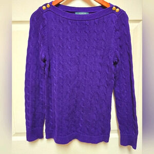 Lauren Ralph Lauren Womens Sweater Size Med Petite Purple Cable Knit Cotton